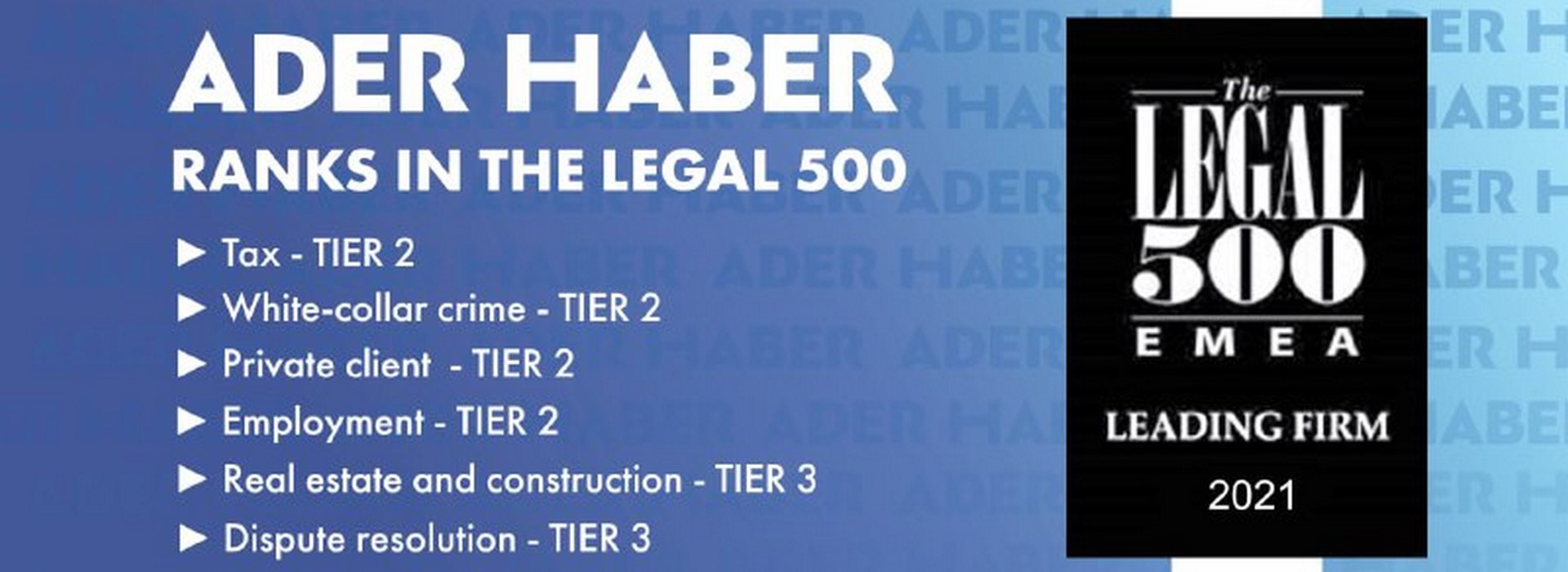 Шість практик ADER HABER LAW FIRM відзначені рейтингом LEGAL 500