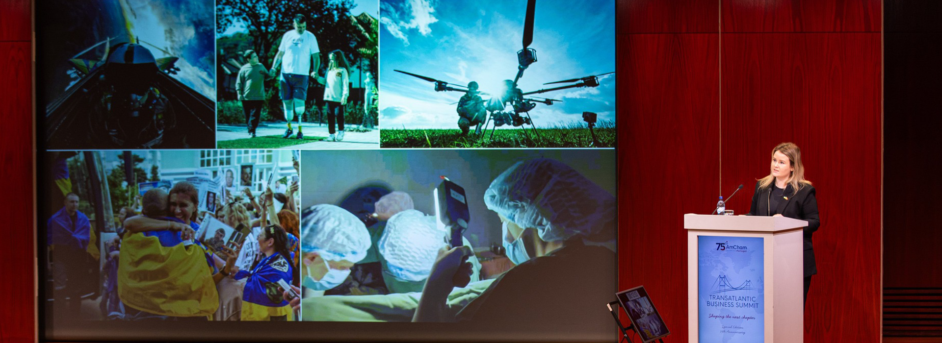 AmCham Ukraine Communications Director Yuliana Chyzhova delivered a speech on business resilience in Ukraine at the Transatlantic Business Summit 2026